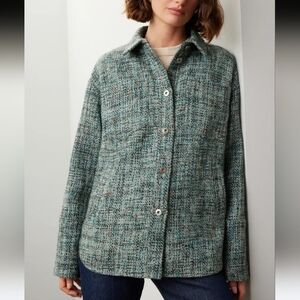 Derek Lam Sz 44 Women's Green Tweed Shacket Blazer Jacket US 8